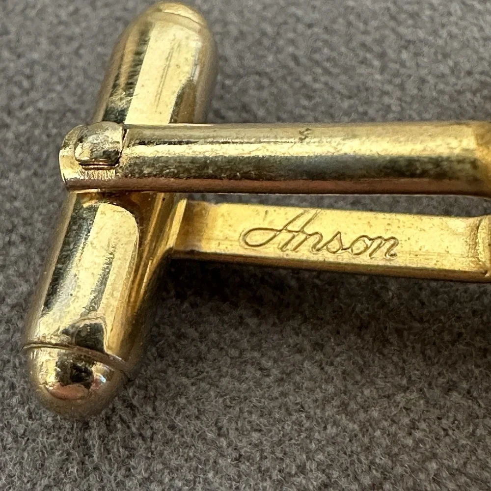 Vintage‎ Anson Gold Tone Men's Cufflink Mid-Century Tie Clasp Set MCM Wedding